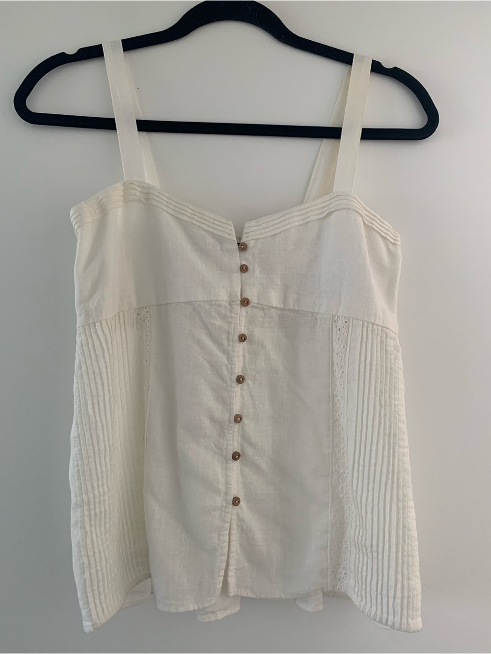 Zara Ivory Button-Front Pintuck Camisole